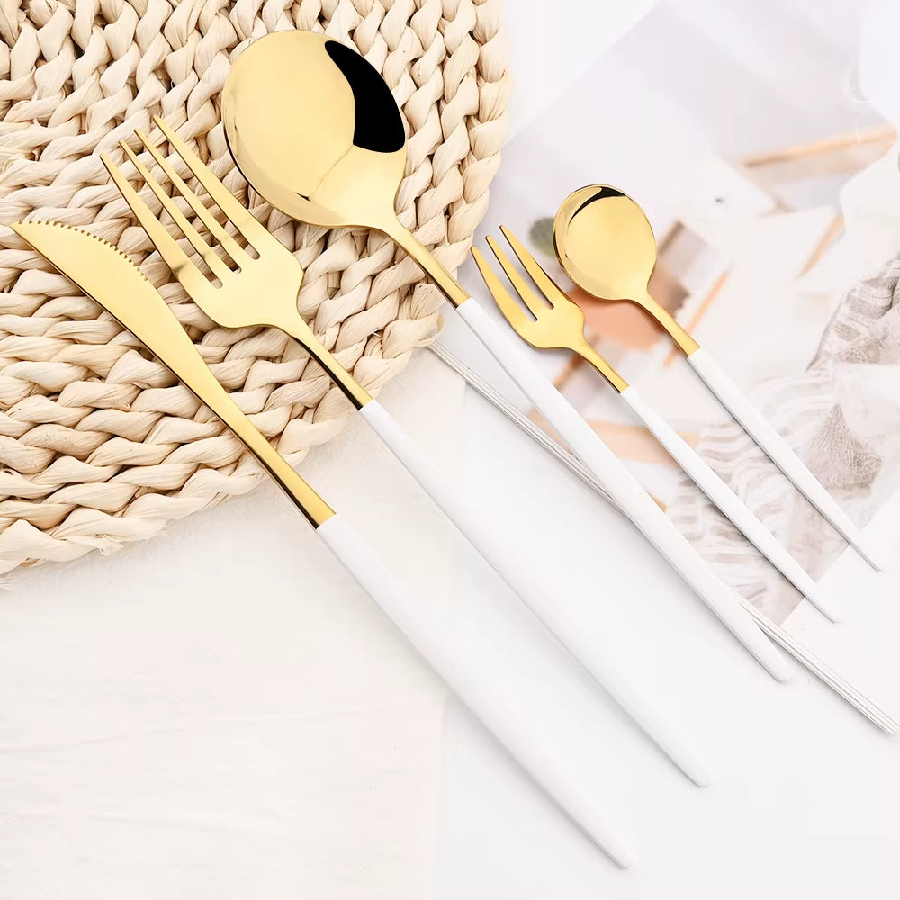 30Pcs Black Dinnerware Set Knife Cake Fork Spoon Cutlery Set Stainless Steel Tableware Kitchen Flatware Silverware Drop Shipping