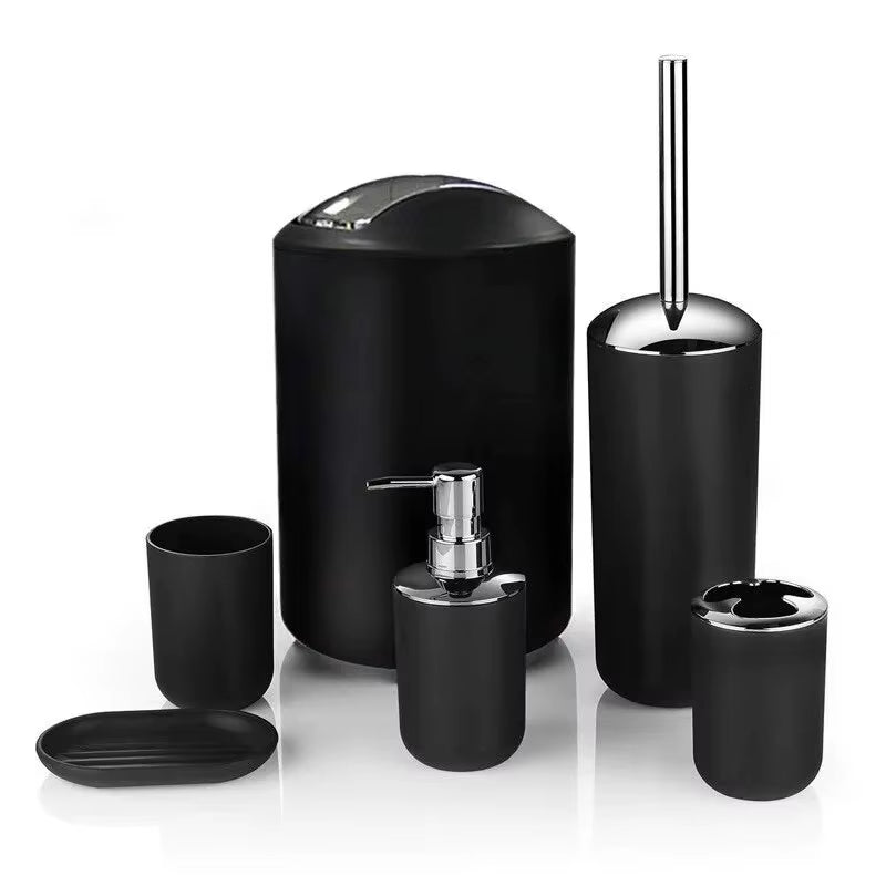 6PCS Black Plastic Bathroom Items Toothbrush Holder Soap Box Toilet Brush Bathroom Storage and Toiletry Set
