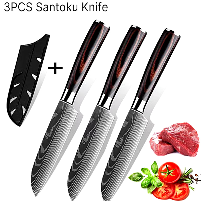 Kitchen Knives Laser Damascus Pattern Professional Chef Knife Japanese Santoku Knife Meat Vegetable Fruit Cooking Utility Knife