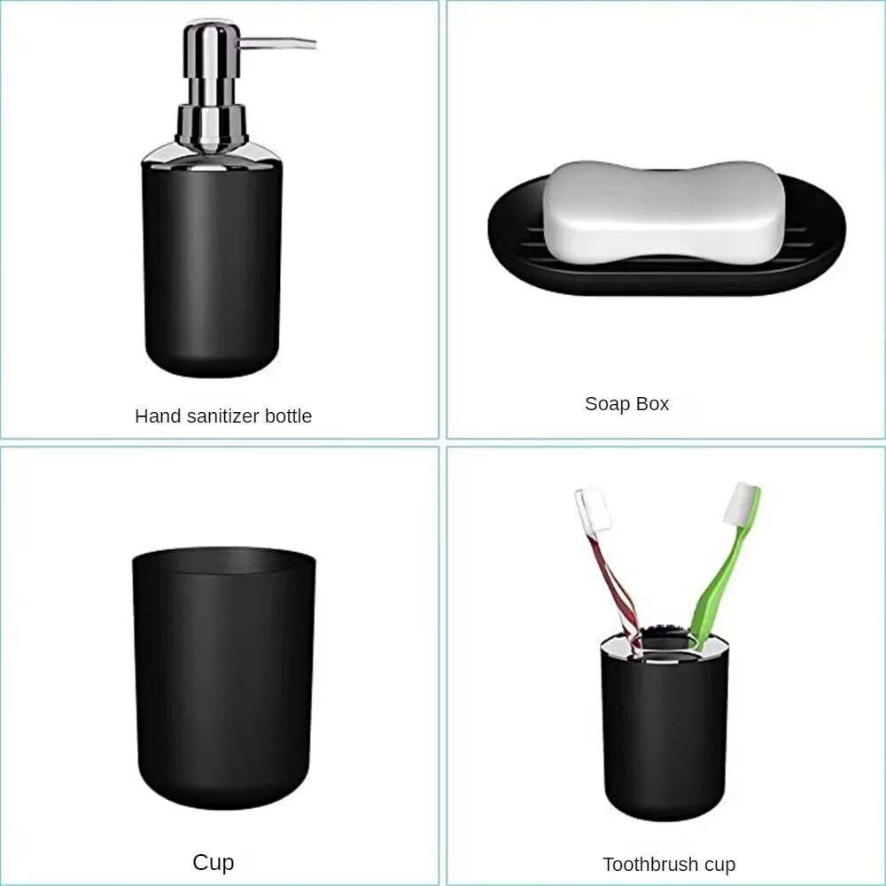 6PCS Black Plastic Bathroom Items Toothbrush Holder Soap Box Toilet Brush Bathroom Storage and Toiletry Set