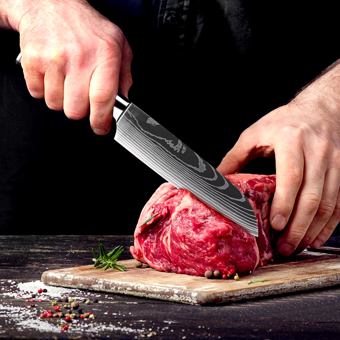 Kitchen Knives Laser Damascus Pattern Professional Chef Knife Japanese Santoku Knife Meat Vegetable Fruit Cooking Utility Knife