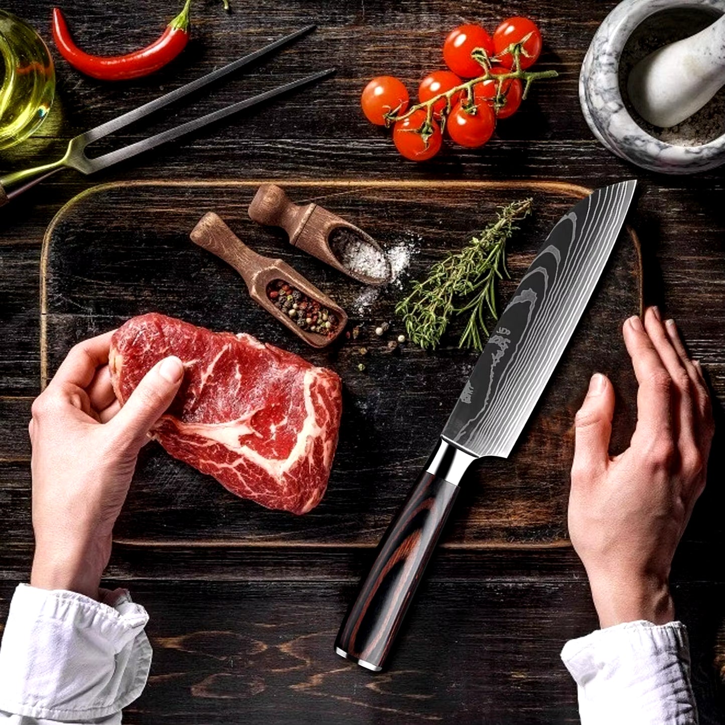 Kitchen Knives Laser Damascus Pattern Professional Chef Knife Japanese Santoku Knife Meat Vegetable Fruit Cooking Utility Knife