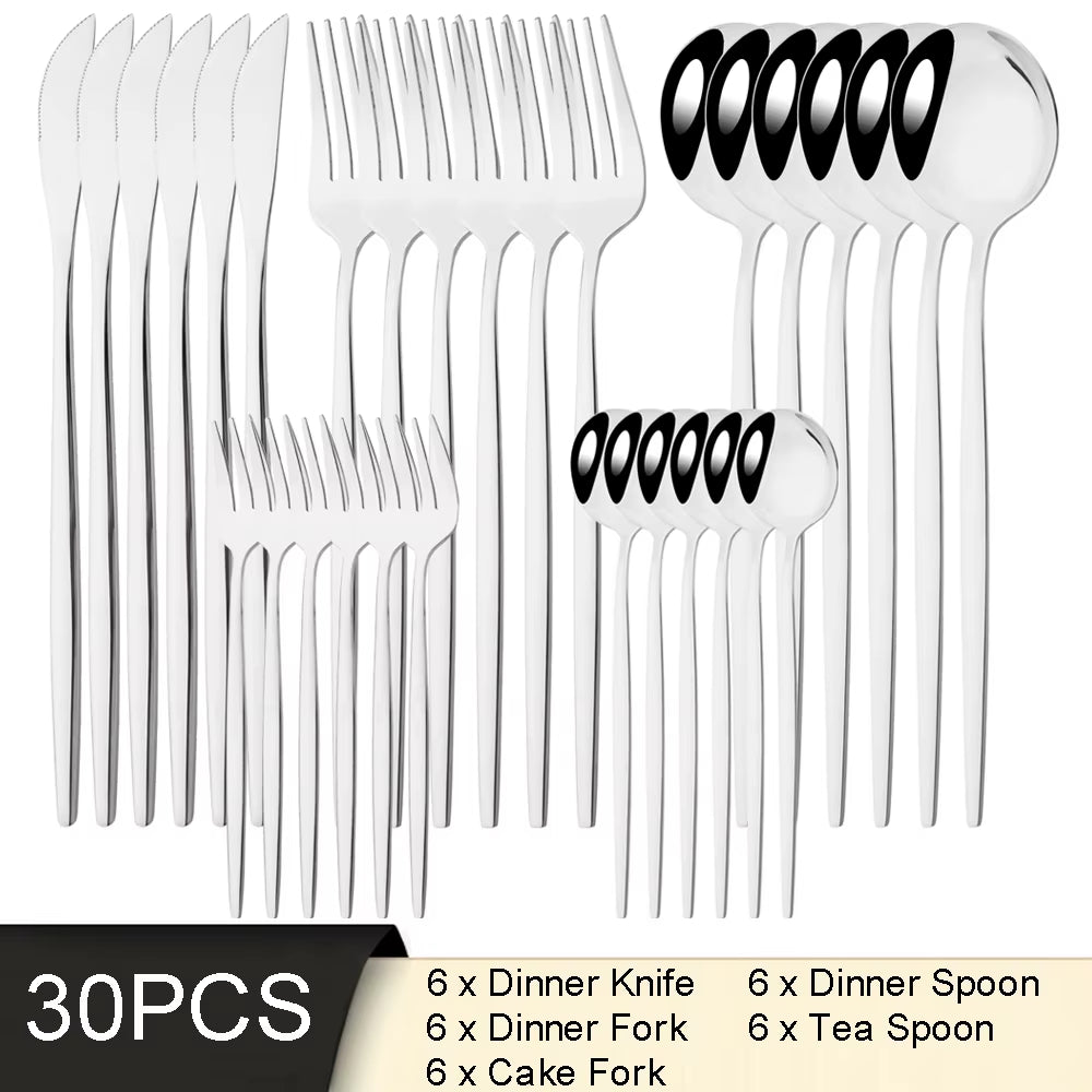 30Pcs Black Dinnerware Set Knife Cake Fork Spoon Cutlery Set Stainless Steel Tableware Kitchen Flatware Silverware Drop Shipping
