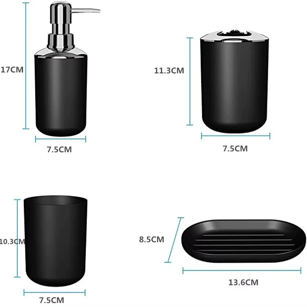 6PCS Black Plastic Bathroom Items Toothbrush Holder Soap Box Toilet Brush Bathroom Storage and Toiletry Set
