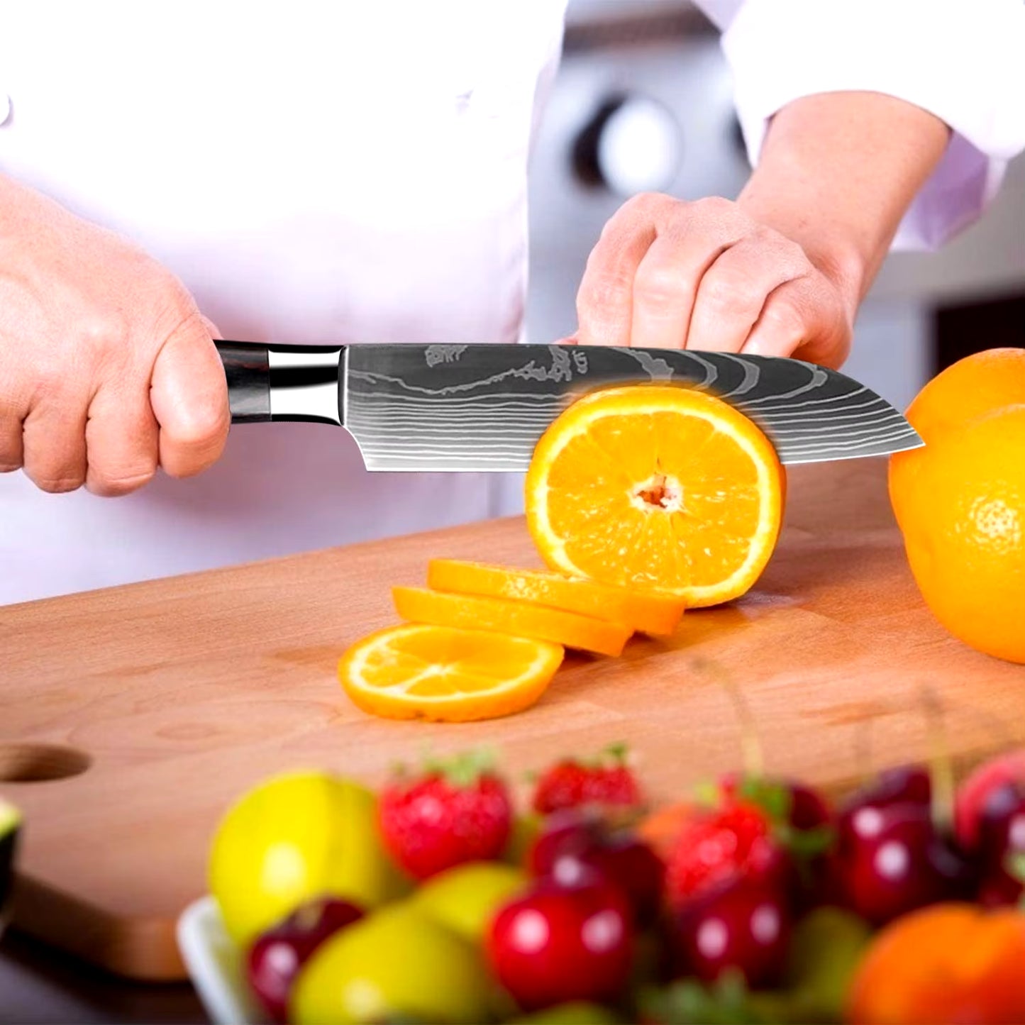 Kitchen Knives Laser Damascus Pattern Professional Chef Knife Japanese Santoku Knife Meat Vegetable Fruit Cooking Utility Knife