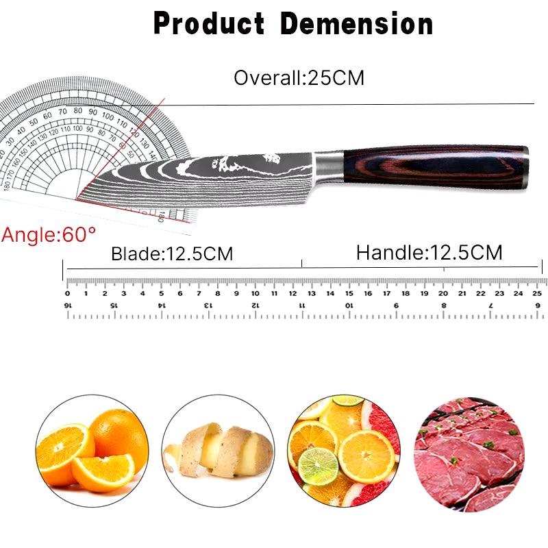 Kitchen Knives Laser Damascus Pattern Professional Chef Knife Japanese Santoku Knife Meat Vegetable Fruit Cooking Utility Knife