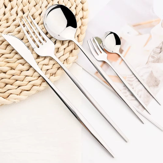 30Pcs Black Dinnerware Set Knife Cake Fork Spoon Cutlery Set Stainless Steel Tableware Kitchen Flatware Silverware Drop Shipping